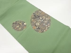 縮緬地金彩抽象丸文に花葉模様織出し開き名古屋帯（額縁仕立て）